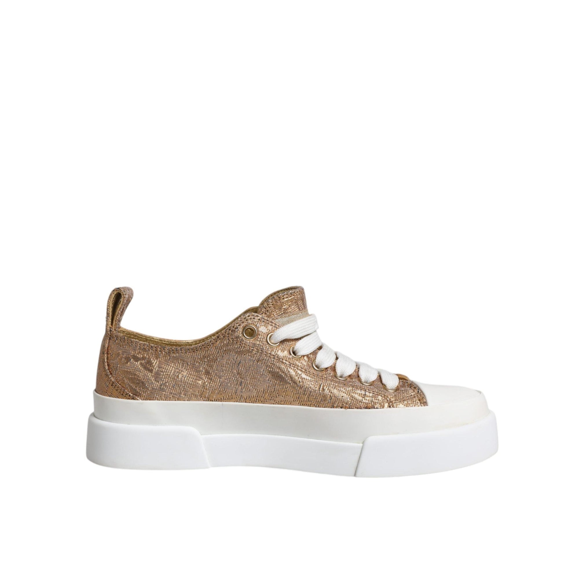 Dolce &amp; Gabbana Gold White Logo Low Top Sneakers Shoes