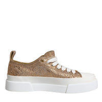 Dolce & Gabbana Gold White Logo Low Top Sneakers Shoes