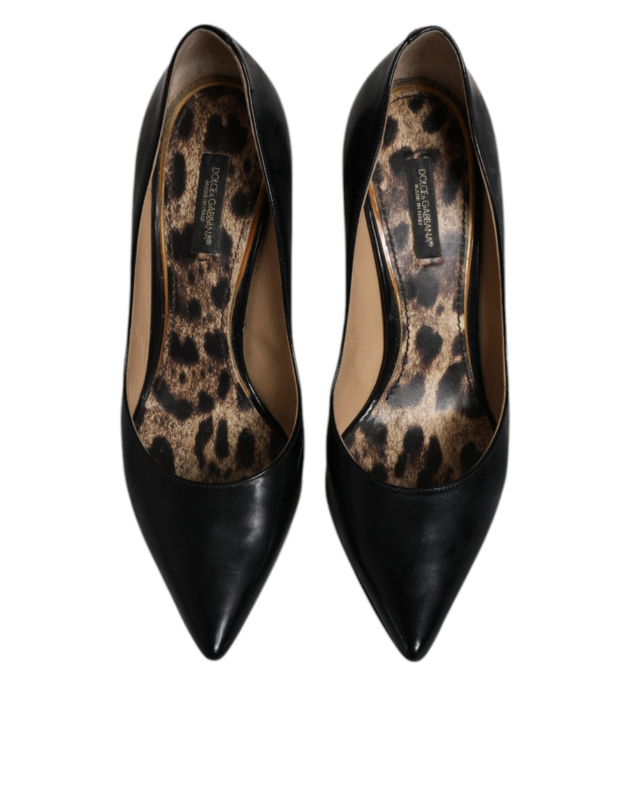 Dolce & Gabbana Black Calf Leather Stiletto Heels Pumps Shoes