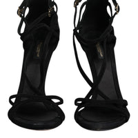 Dolce & Gabbana Black Suede Ankle Strap Heels Sandals Shoes