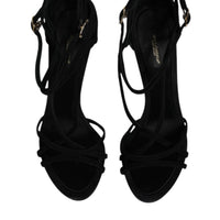 Dolce & Gabbana Black Suede Ankle Strap Heels Sandals Shoes