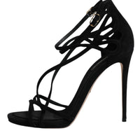 Dolce & Gabbana Black Suede Ankle Strap Heels Sandals Shoes