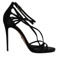 Dolce & Gabbana Black Suede Ankle Strap Heels Sandals Shoes