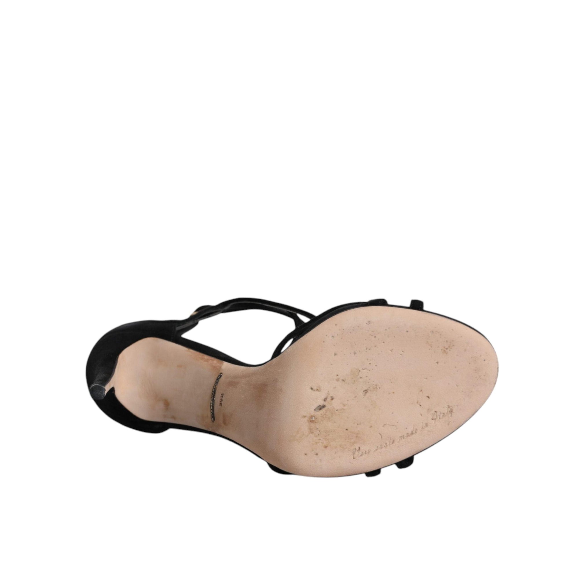 Dolce &amp; Gabbana Black Suede Ankle Strap Heels Sandals Shoes