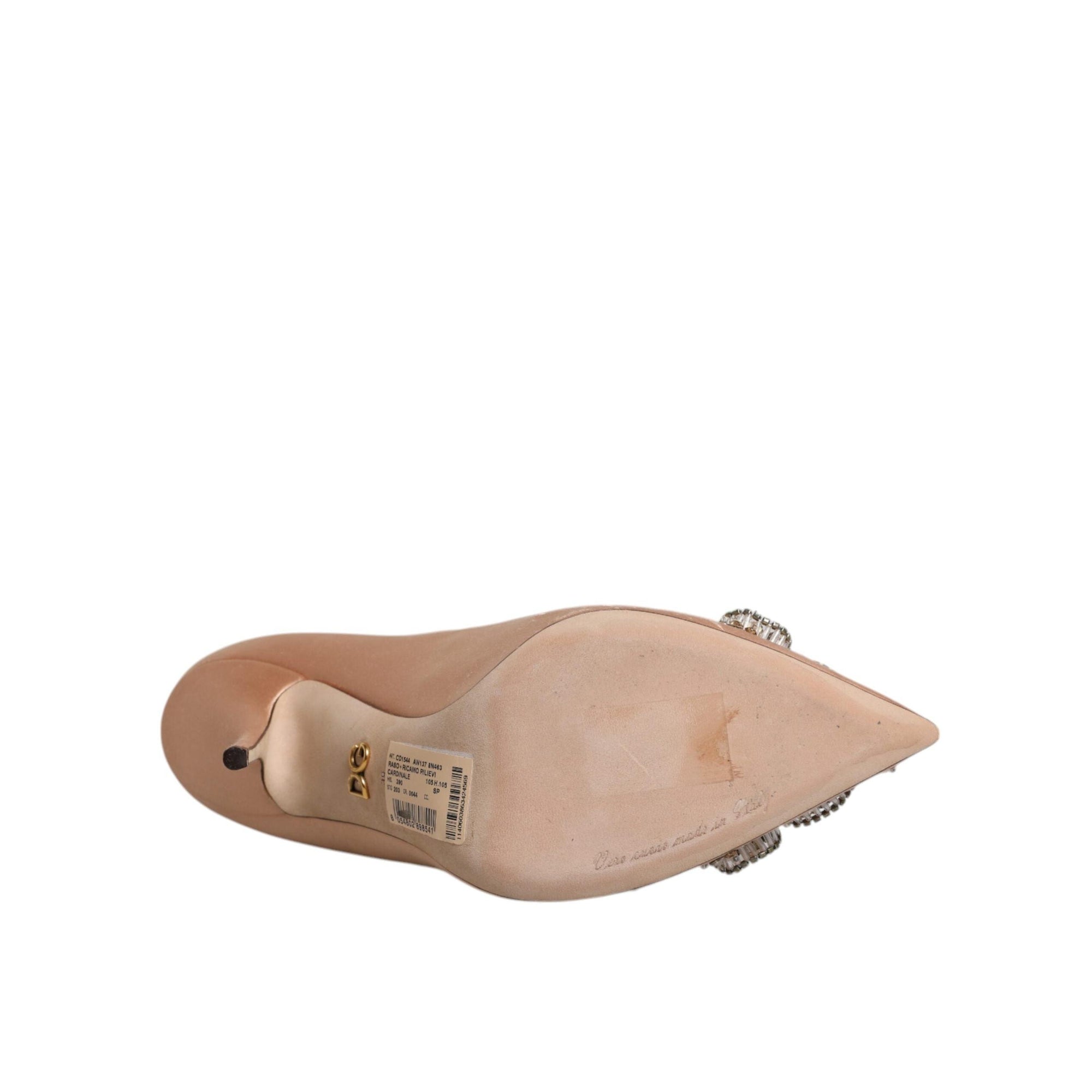 Dolce &amp; Gabbana Beige Satin Crystal High Heels Pumps Shoes