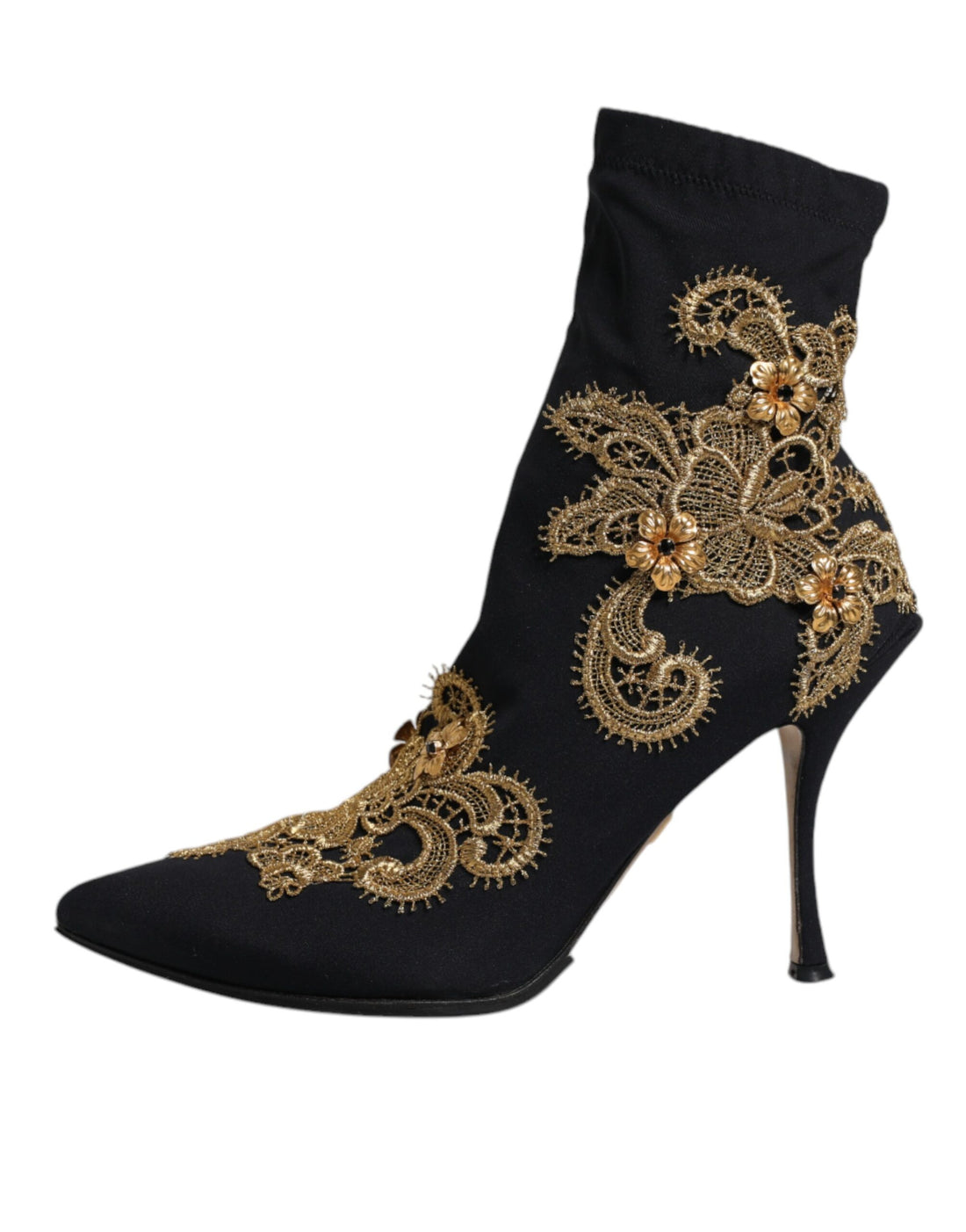 Dolce & Gabbana Black Gold Embroidery Slip On Boots Shoes