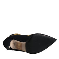 Dolce & Gabbana Black Gold Embroidery Slip On Boots Shoes