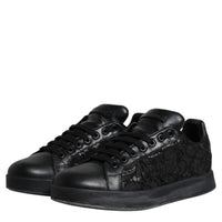 Dolce & Gabbana Black Lace Leather Low Top Sneakers Shoes