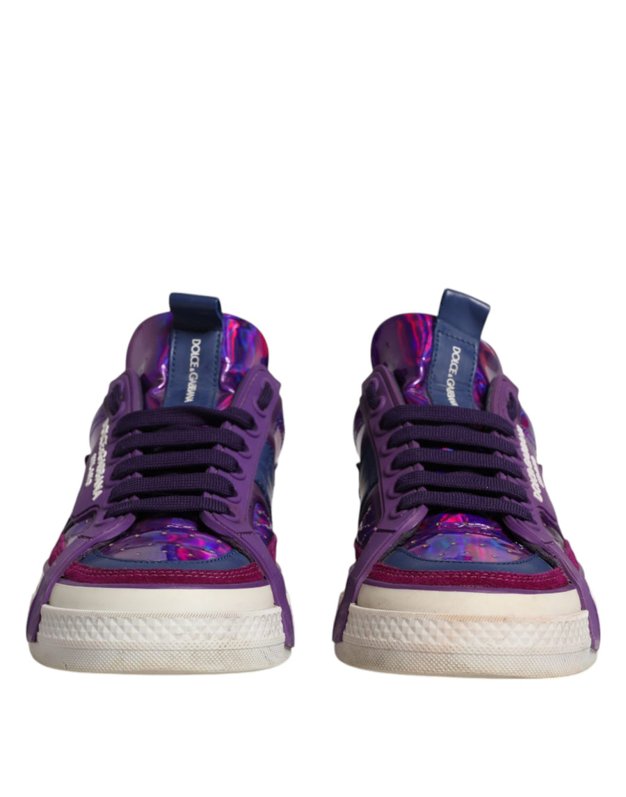 Dolce & Gabbana Purple Leather Low Top Women Sneakers Shoes