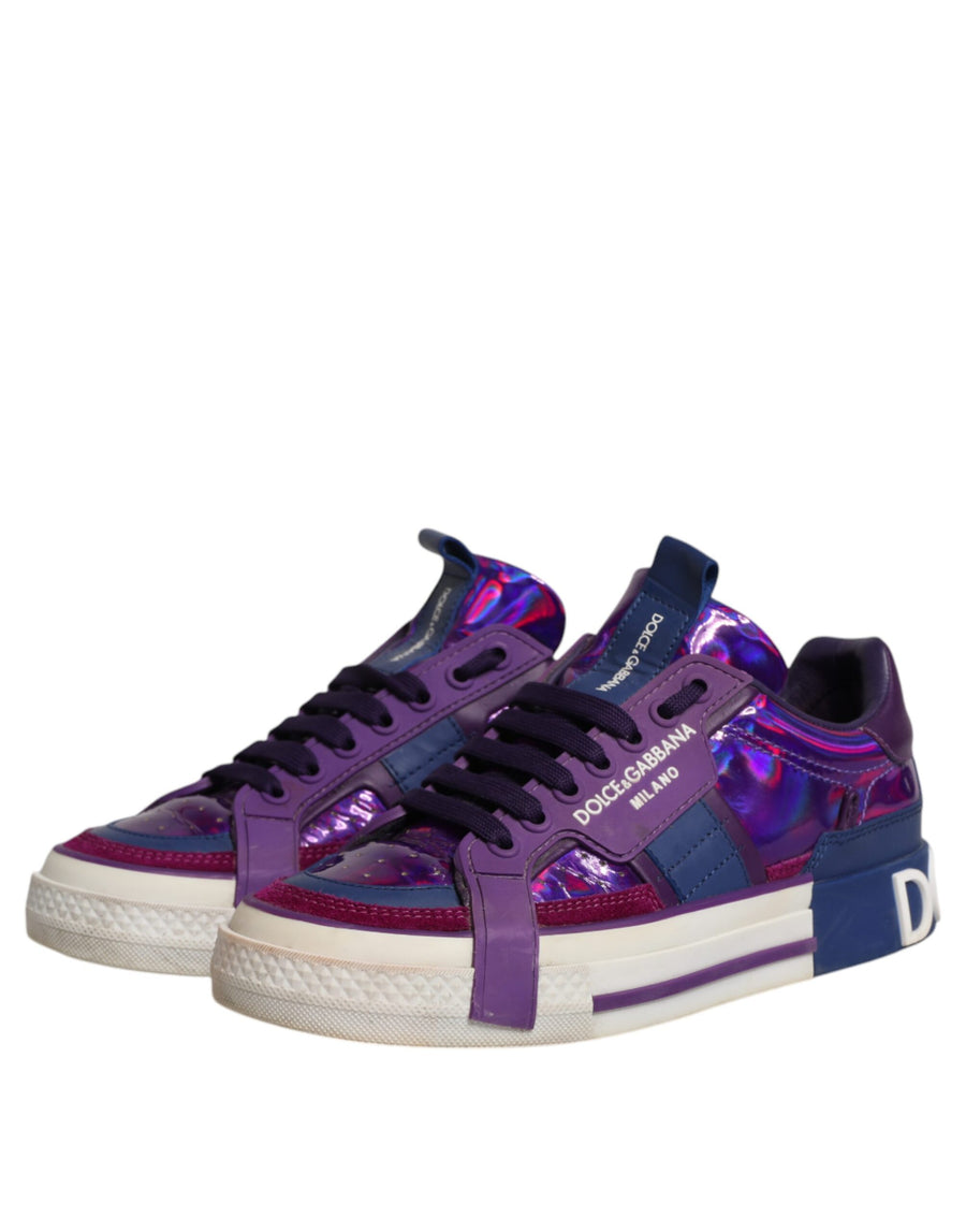 Dolce & Gabbana Purple Leather Low Top Women Sneakers Shoes