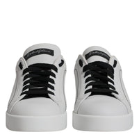 Dolce & Gabbana White Black Leather Low Top Sneakers Shoes