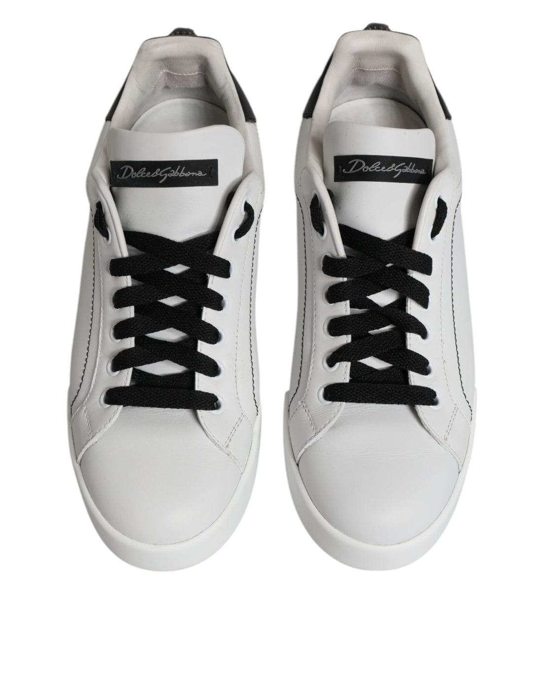 Dolce & Gabbana White Black Leather Low Top Sneakers Shoes