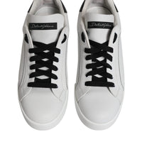 Dolce & Gabbana White Black Leather Low Top Sneakers Shoes