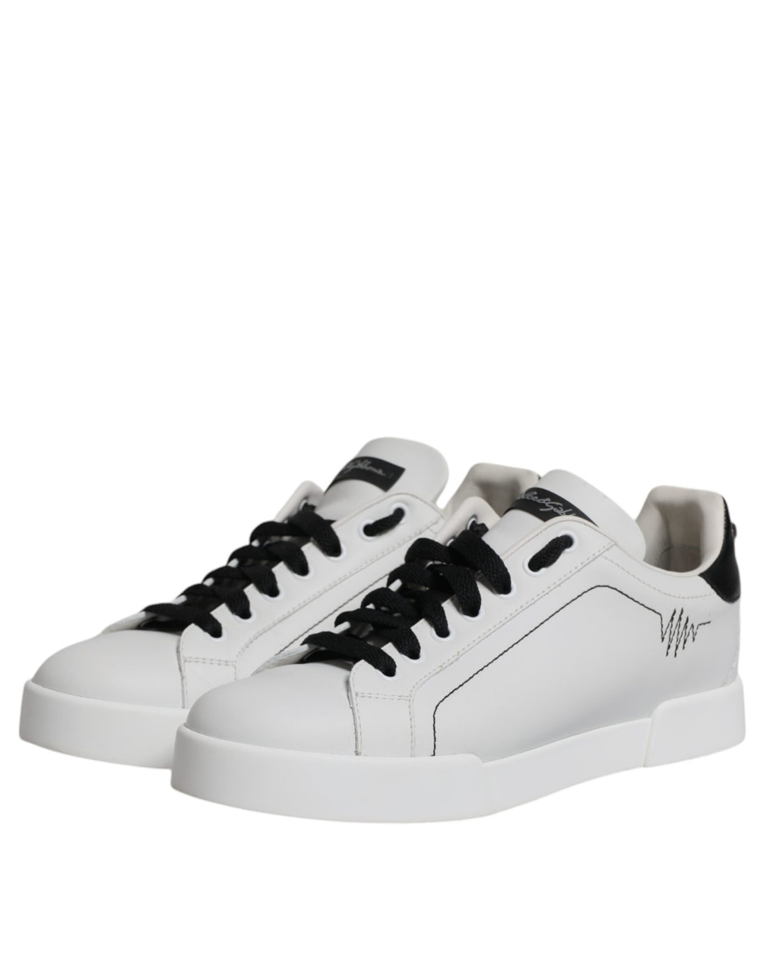 Dolce & Gabbana White Black Leather Low Top Sneakers Shoes