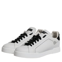 Dolce & Gabbana White Black Leather Low Top Sneakers Shoes