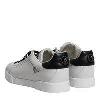 Dolce & Gabbana White Black Leather Low Top Sneakers Shoes