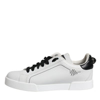 Dolce & Gabbana White Black Leather Low Top Sneakers Shoes