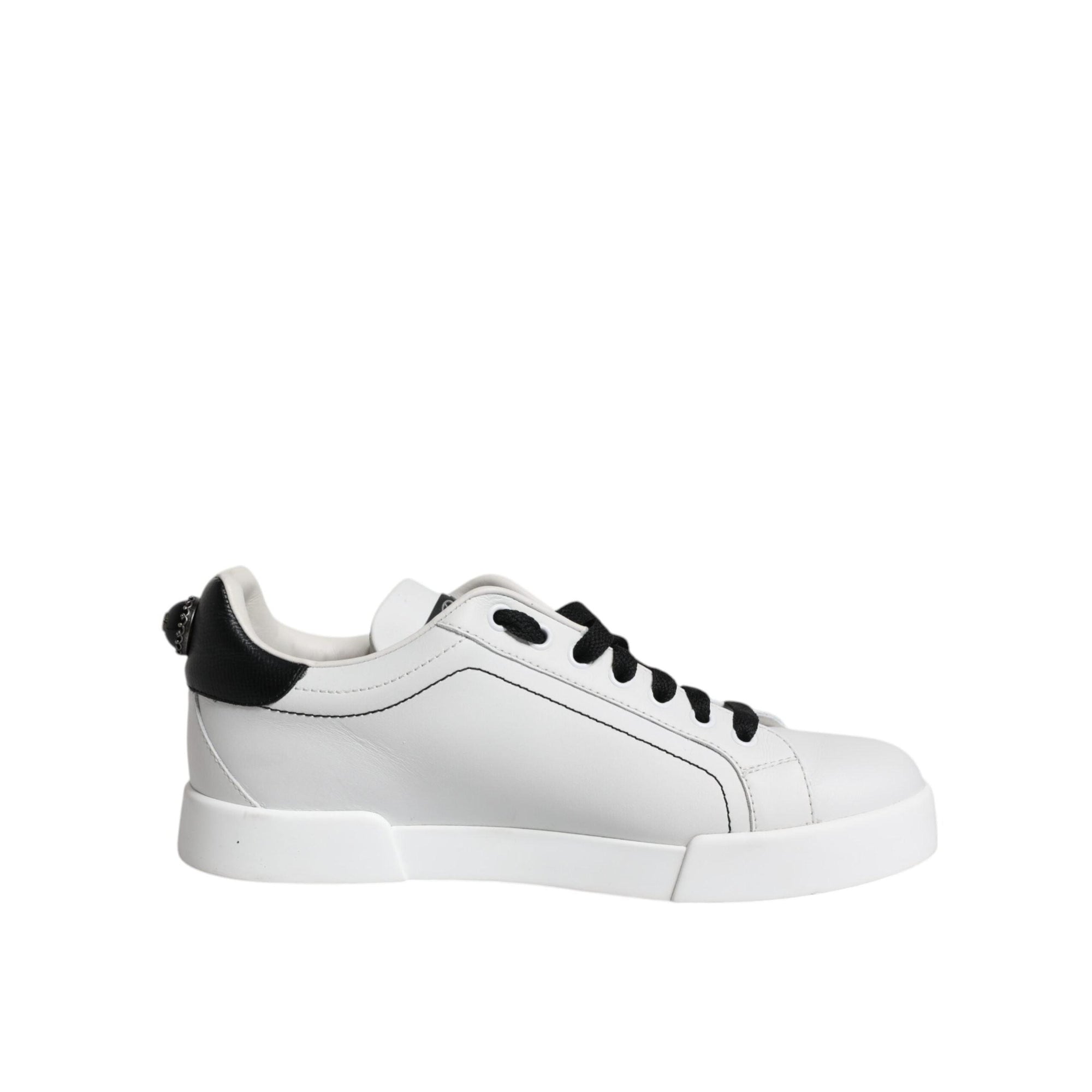 Dolce &amp; Gabbana White Black Leather Low Top Sneakers Shoes