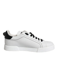 Dolce & Gabbana White Black Leather Low Top Sneakers Shoes