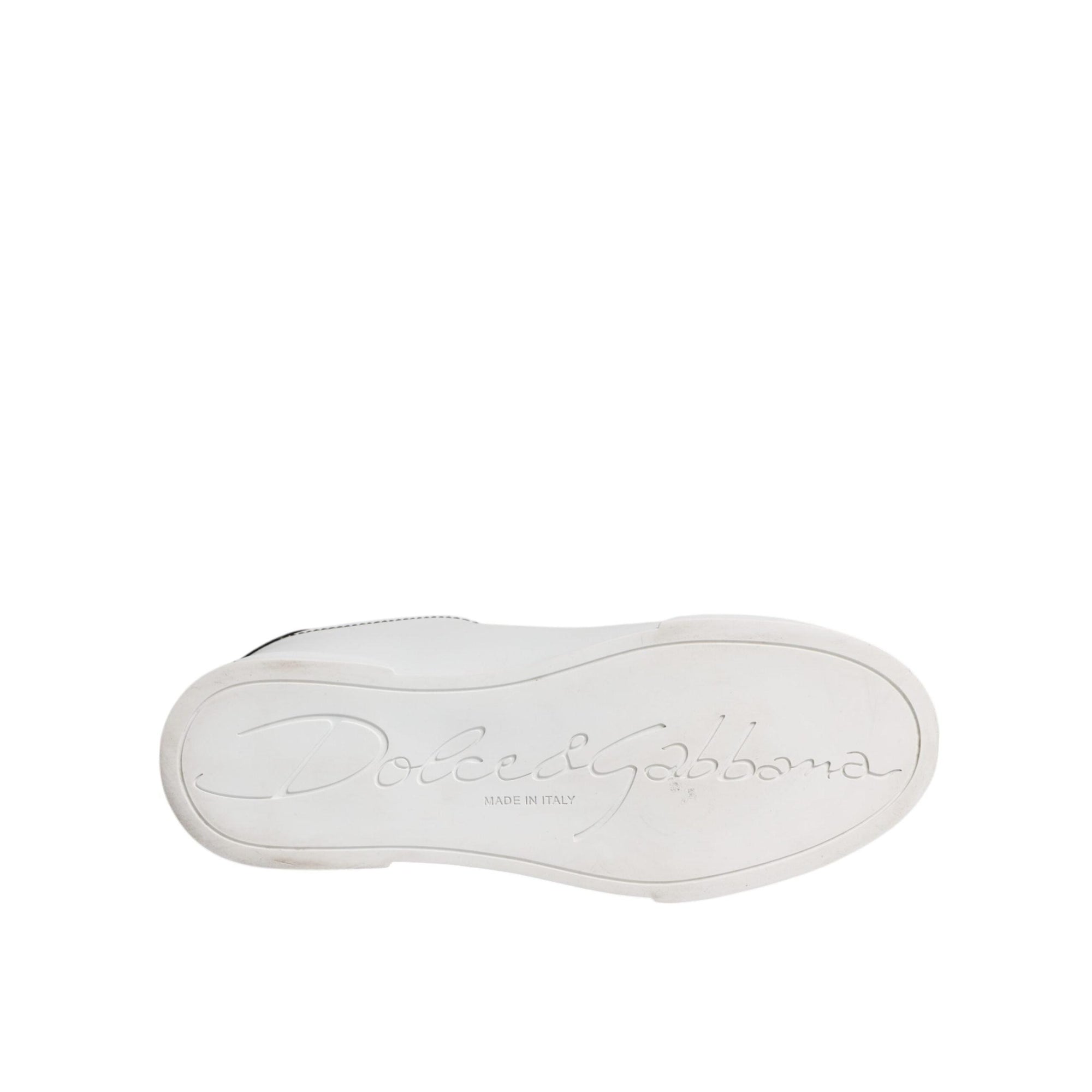 Dolce &amp; Gabbana White Black Leather Low Top Sneakers Shoes