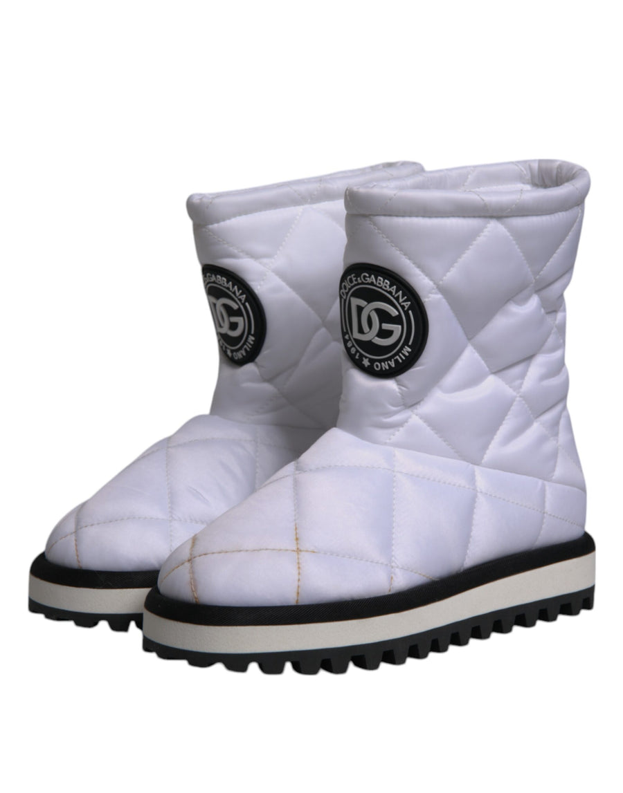 Dolce & Gabbana White Viscose Padded Mid Calf Boots Shoes