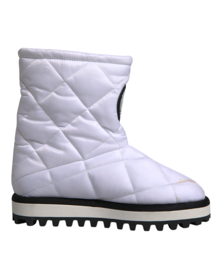 Dolce & Gabbana White Viscose Padded Mid Calf Boots Shoes