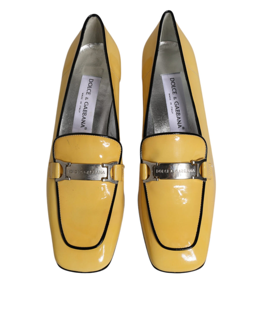 Dolce & Gabbana Yellow Leather Logo Plaque Slip On Mocassin Shoes