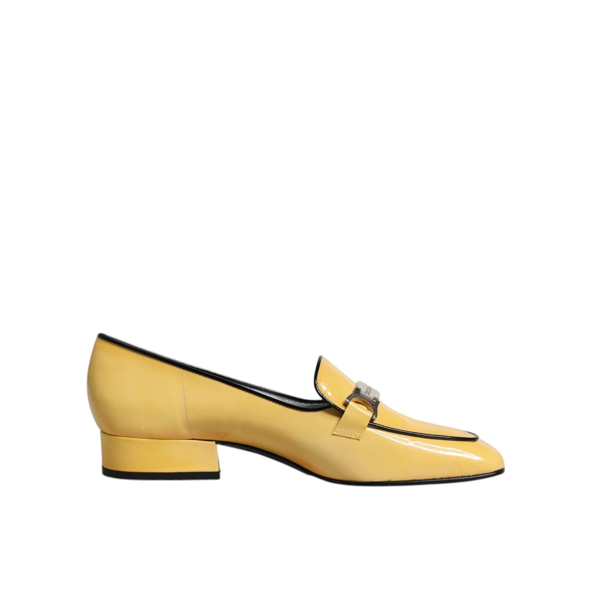 Dolce &amp; Gabbana Yellow Leather Logo Plaque Slip On Mocassin Shoes
