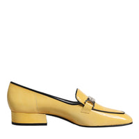 Dolce & Gabbana Yellow Leather Logo Plaque Slip On Mocassin Shoes