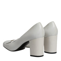 Dolce & Gabbana White Leather Block Heels Pumps Shoes