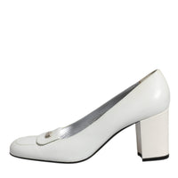 Dolce & Gabbana White Leather Block Heels Pumps Shoes