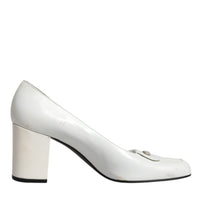 Dolce & Gabbana White Leather Block Heels Pumps Shoes