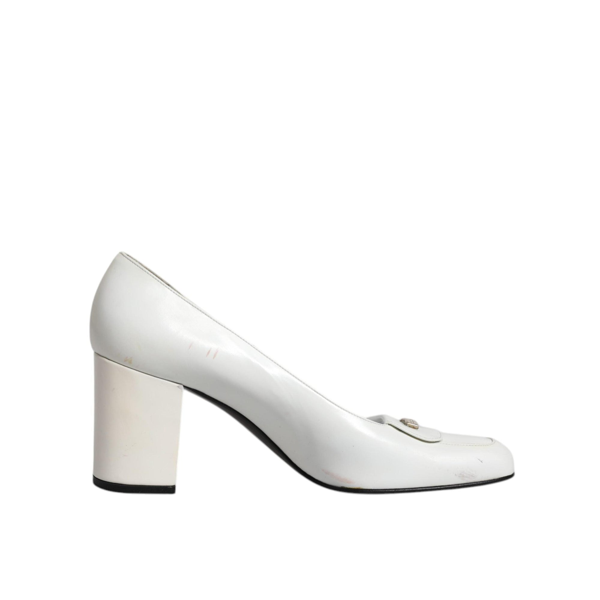 Dolce &amp; Gabbana White Leather Block Heels Pumps Shoes