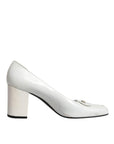 Dolce & Gabbana White Leather Block Heels Pumps Shoes