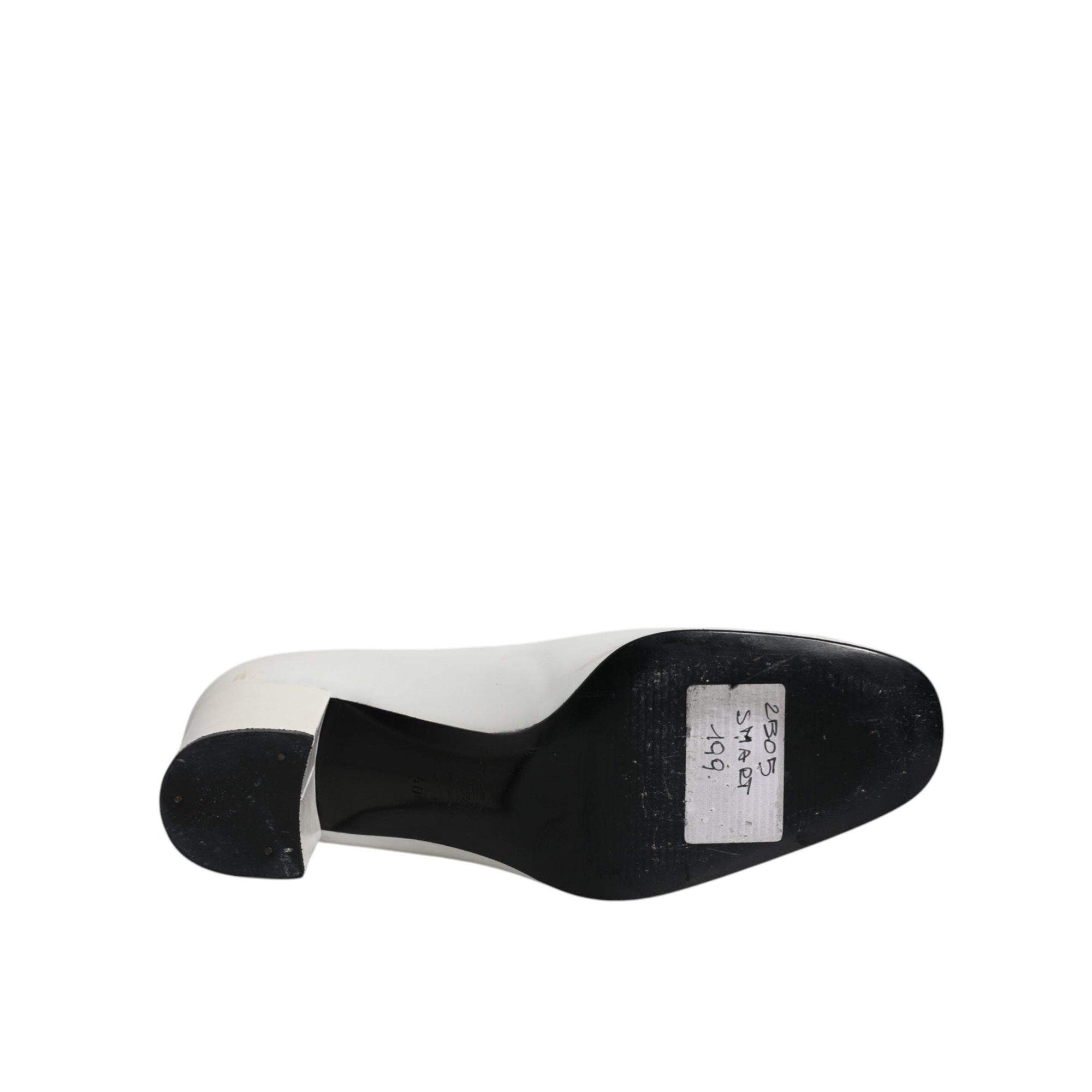 Dolce &amp; Gabbana White Leather Block Heels Pumps Shoes