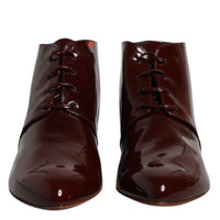 Dolce & Gabbana Maroon Leather Lace Up Ankle Boots Shoes