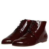 Dolce & Gabbana Maroon Leather Lace Up Ankle Boots Shoes