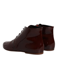 Dolce & Gabbana Maroon Leather Lace Up Ankle Boots Shoes