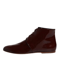 Dolce & Gabbana Maroon Leather Lace Up Ankle Boots Shoes