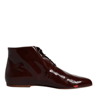 Dolce & Gabbana Maroon Leather Lace Up Ankle Boots Shoes