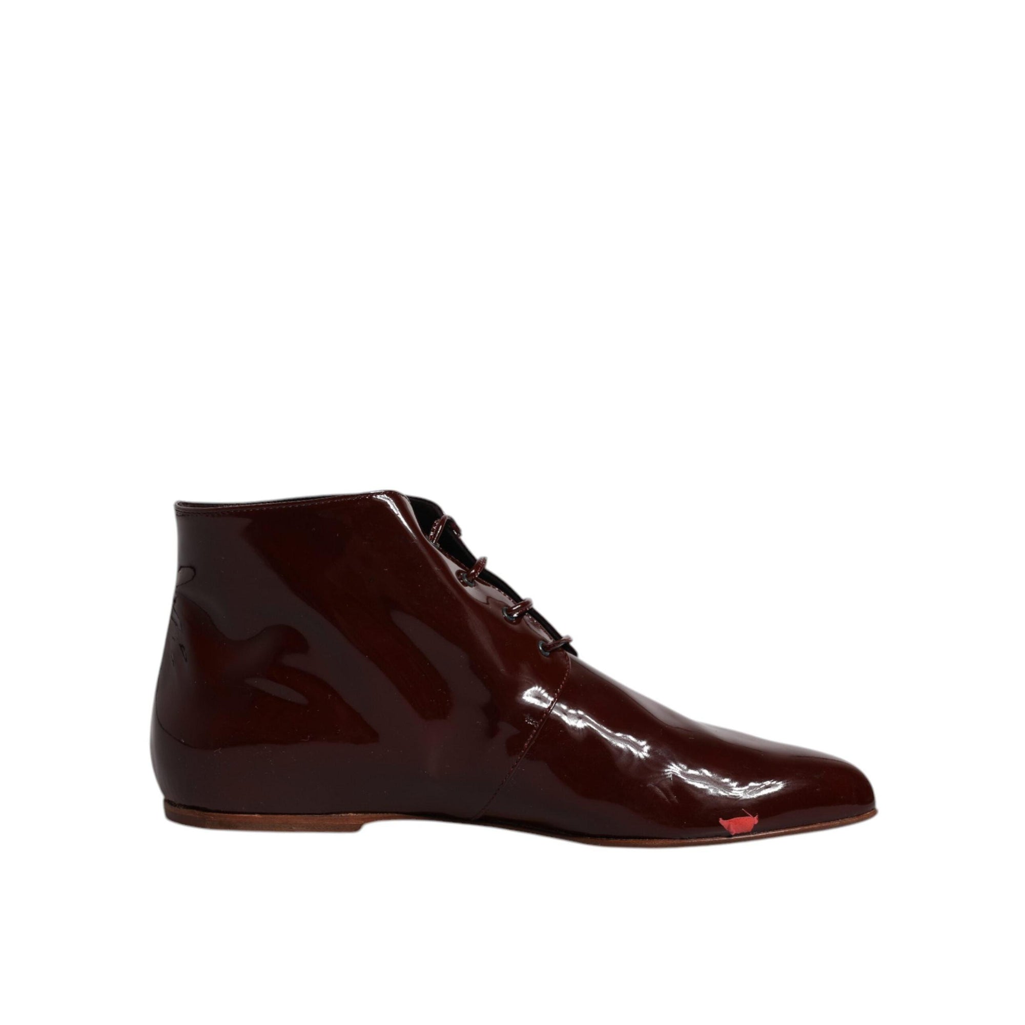 Dolce &amp; Gabbana Maroon Leather Lace Up Ankle Boots Shoes