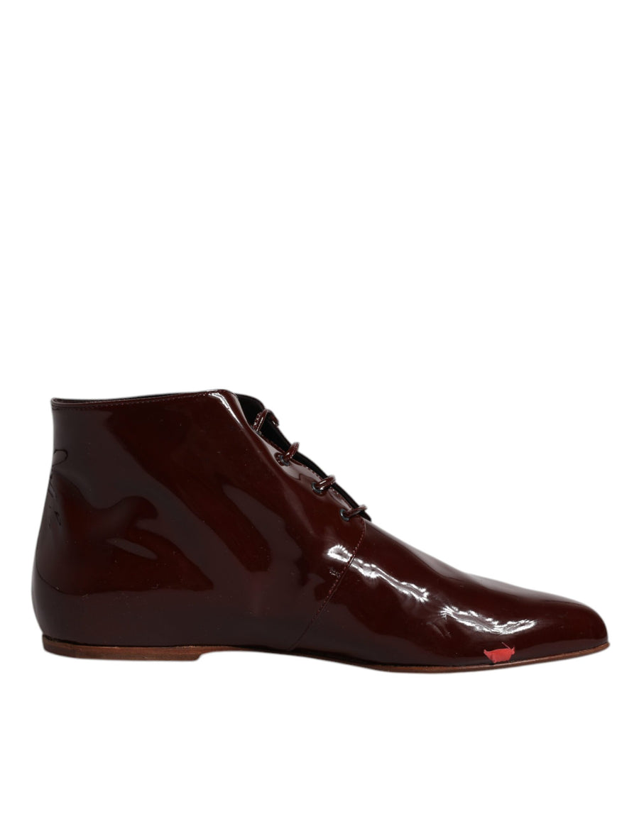 Dolce & Gabbana Maroon Leather Lace Up Ankle Boots Shoes