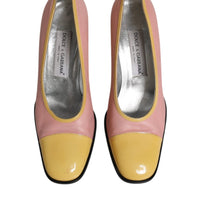 Dolce & Gabbana Pink Yellow Leather Block Heels Pumps Shoes