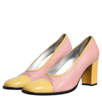 Dolce & Gabbana Pink Yellow Leather Block Heels Pumps Shoes