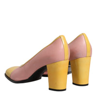 Dolce & Gabbana Pink Yellow Leather Block Heels Pumps Shoes