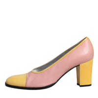 Dolce & Gabbana Pink Yellow Leather Block Heels Pumps Shoes