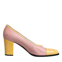 Dolce & Gabbana Pink Yellow Leather Block Heels Pumps Shoes