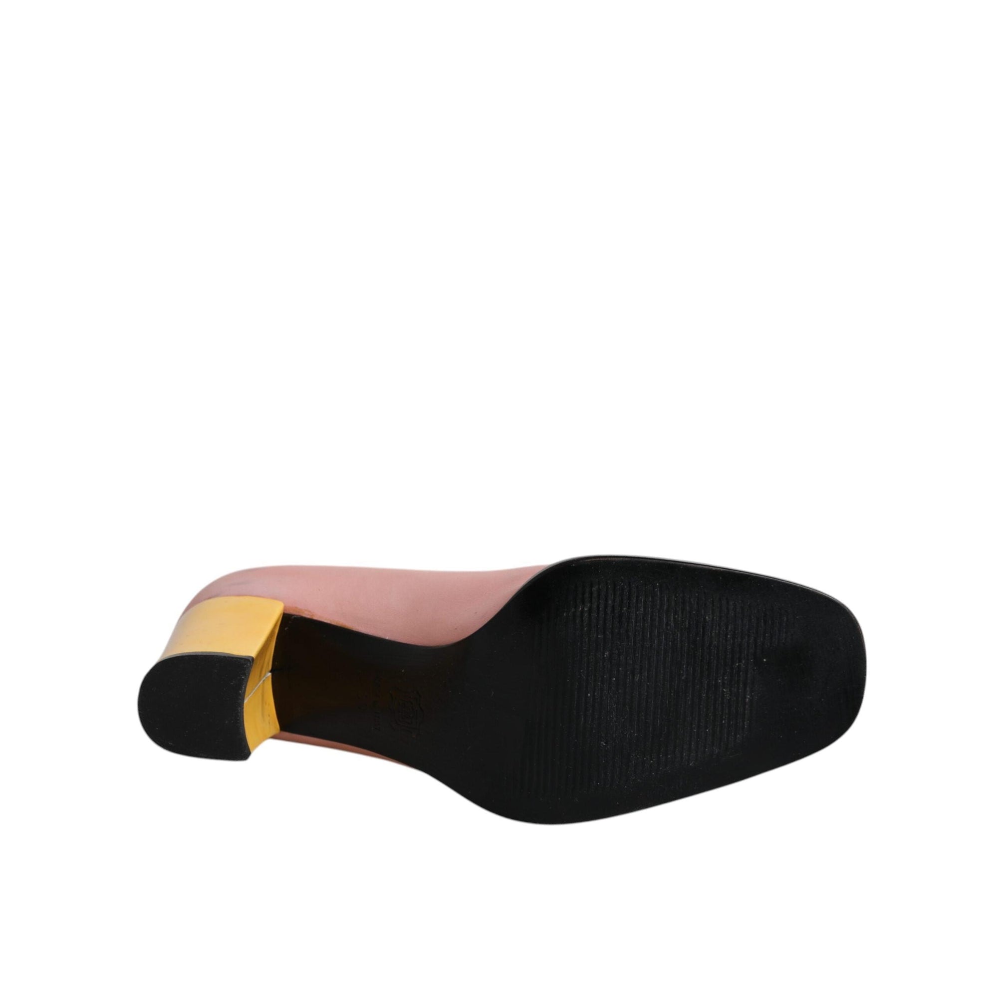 Dolce &amp; Gabbana Pink Yellow Leather Block Heels Pumps Shoes