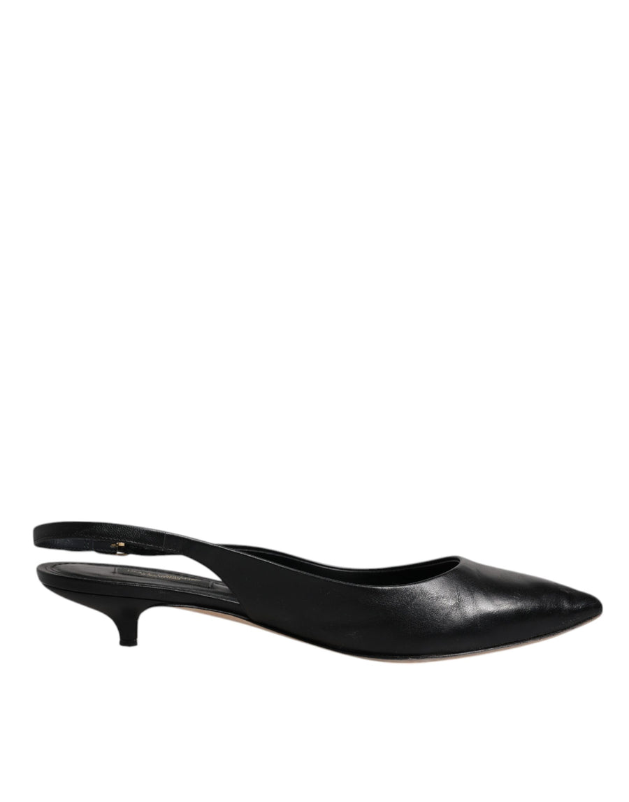 Dolce & Gabbana Black Leather Heels Slingbacks Bellucci Shoes