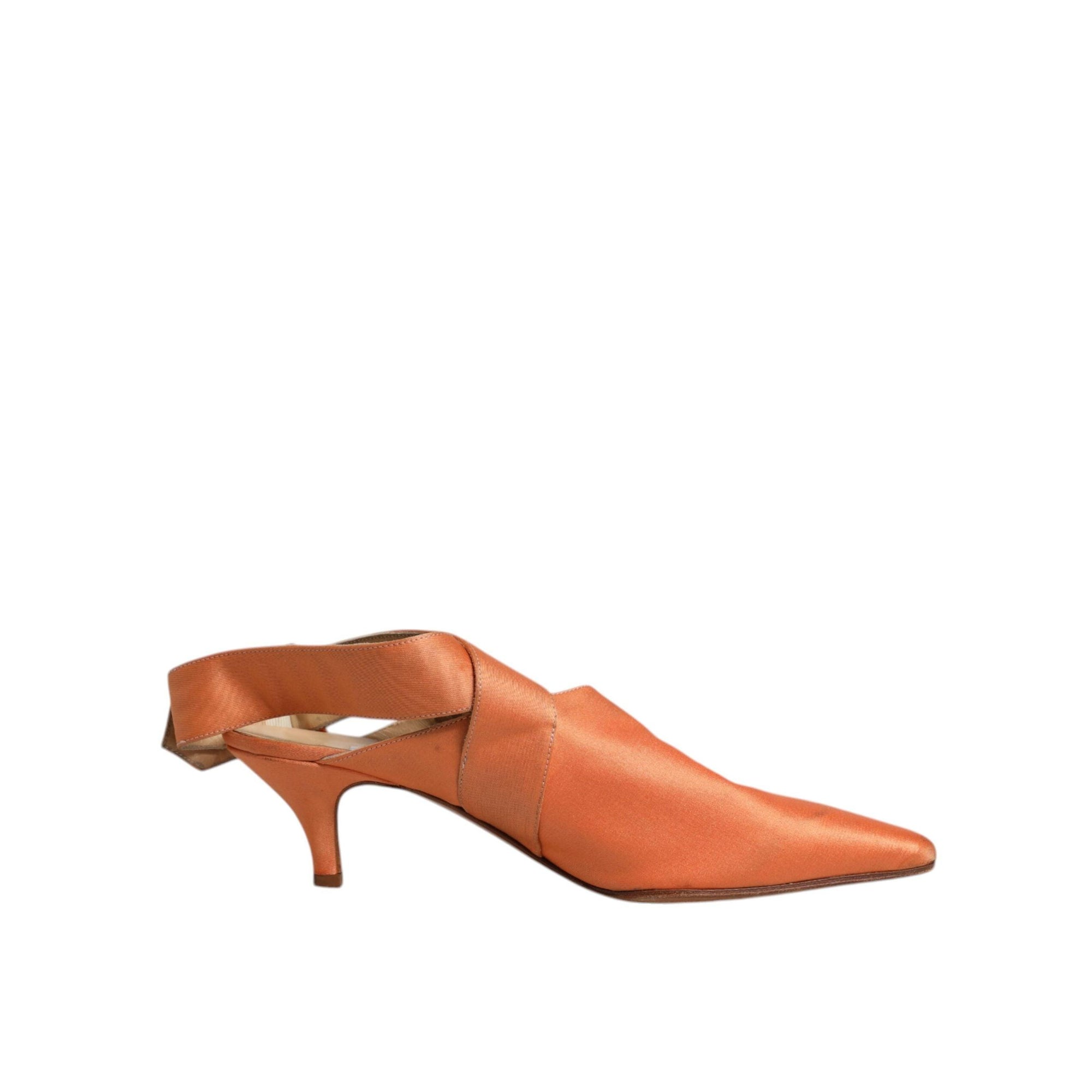 Dolce &amp; Gabbana Orange Kitten Heels Slingback Sandals Shoes